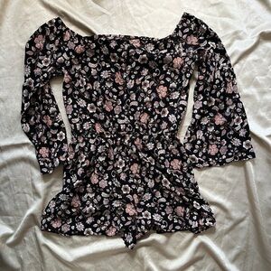 Mm mm mm Black and Pink Floral Off-Shoulder Romper